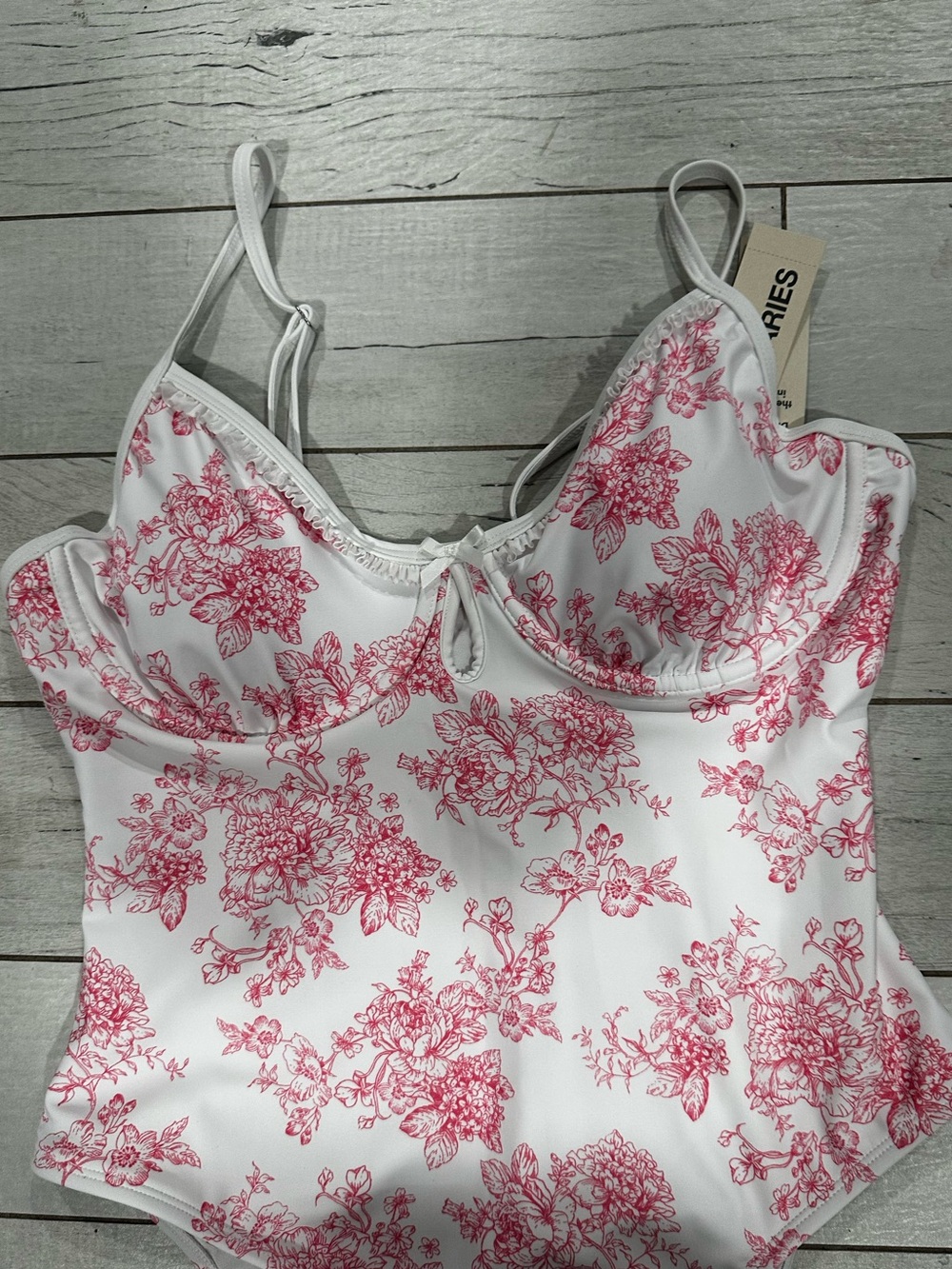 No Boundaries White Floral One-Piece Swimsuit with Pink Print
